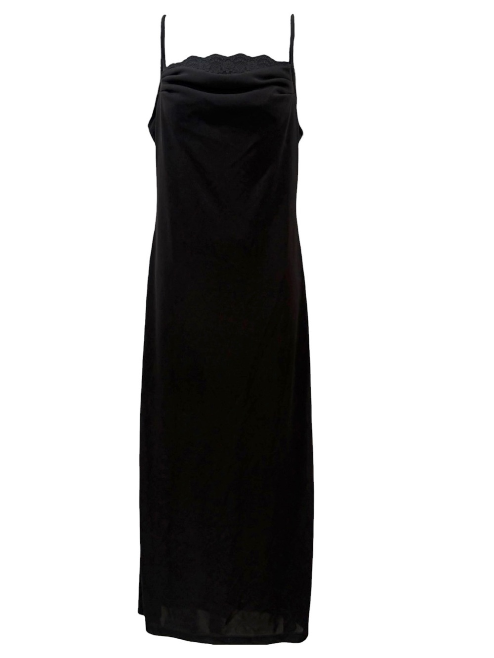 Y2K La Belle Black Slip Maxi Dress with Lace Detail